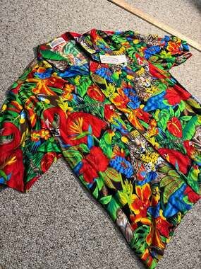 Vintage El Noveno Mandamiento Jungle Safari Animal Print Hawaiian Shirt XL